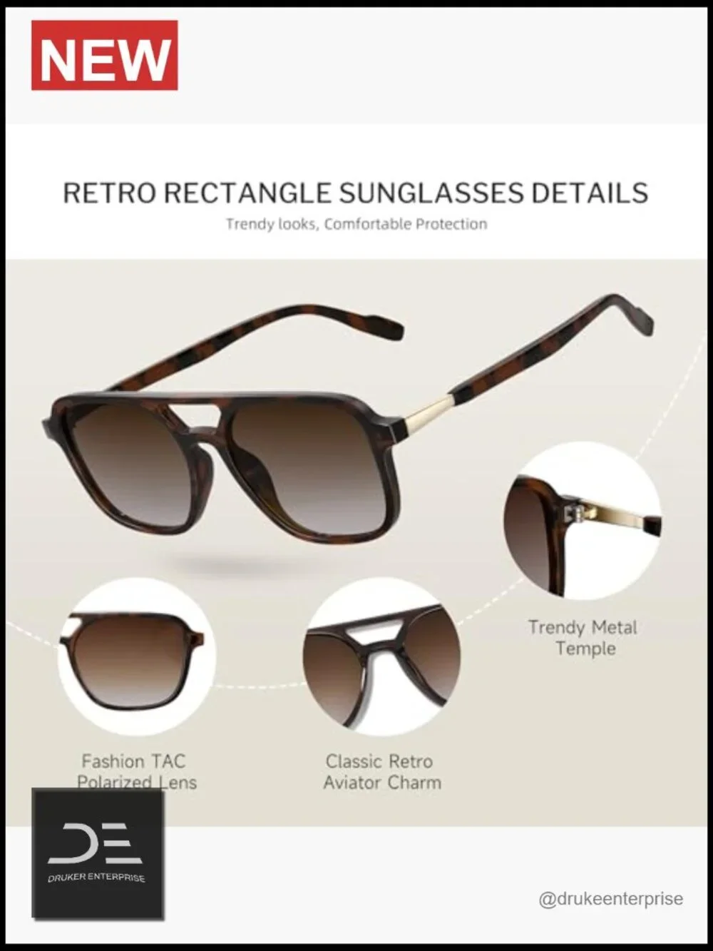 Retro Aviator Sunglasses Polarized Trendy Rectangle UV Protection Unisex